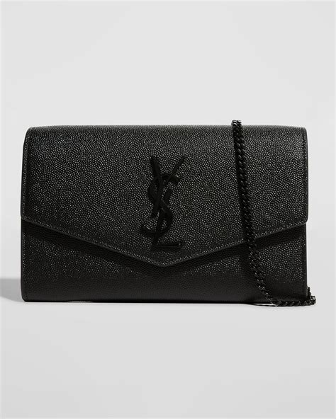 Saint Laurent YSL Monogram Small Wallet on Chain in Grained 